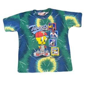 Vintage 1994 Looney Tunes Kids Tie Dye Graphic T-Shirt Tweety Size 5